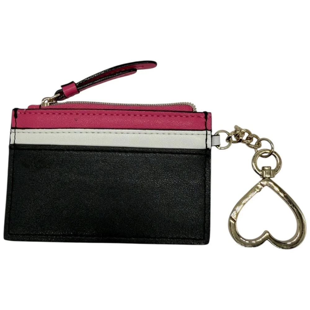 Victoria's Secret New York Card Case Keychain Studded Zip Wallet‎ Black Pink